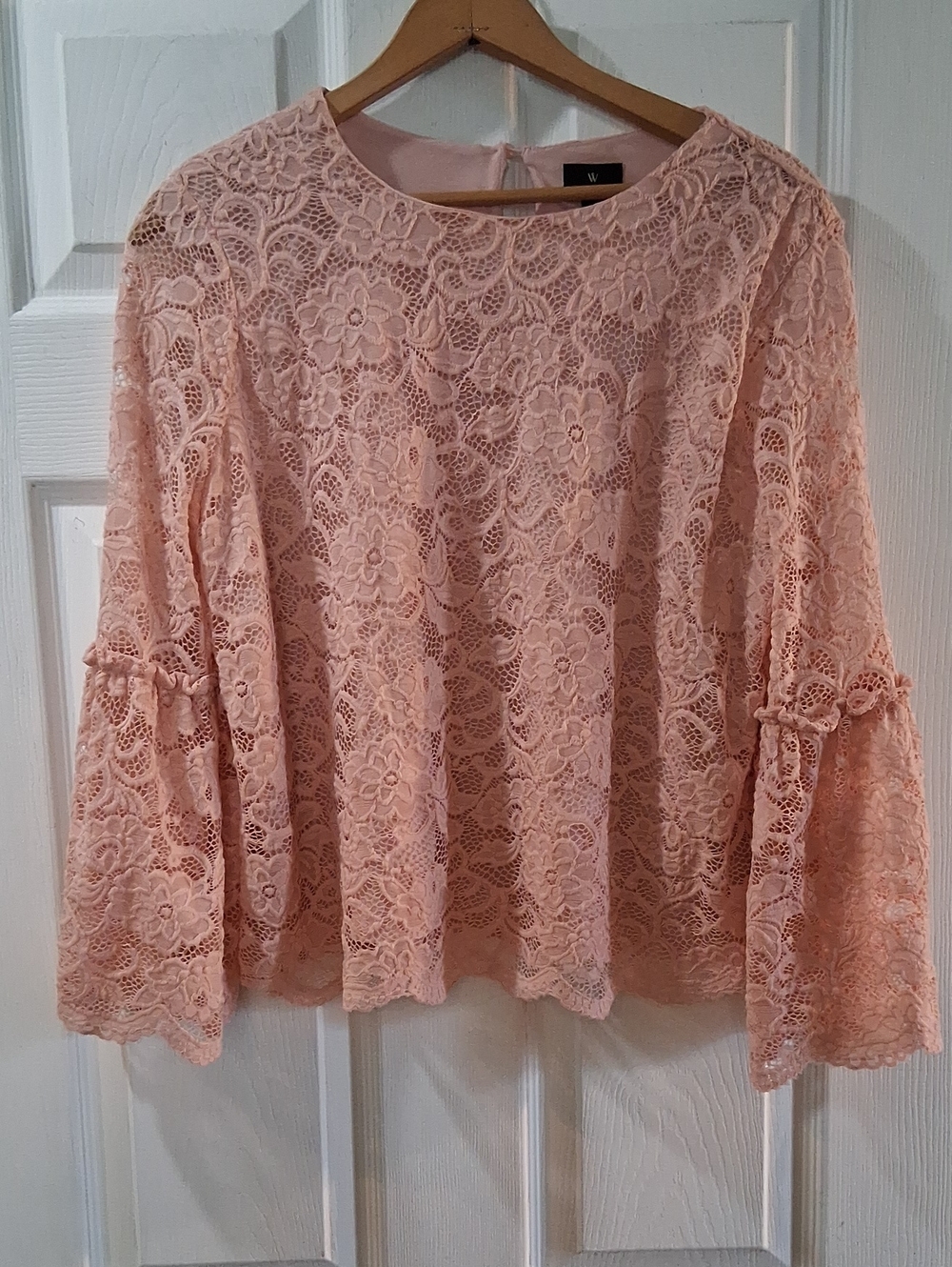 W by Worth Blush Pink Lace Bell Sleeve Top